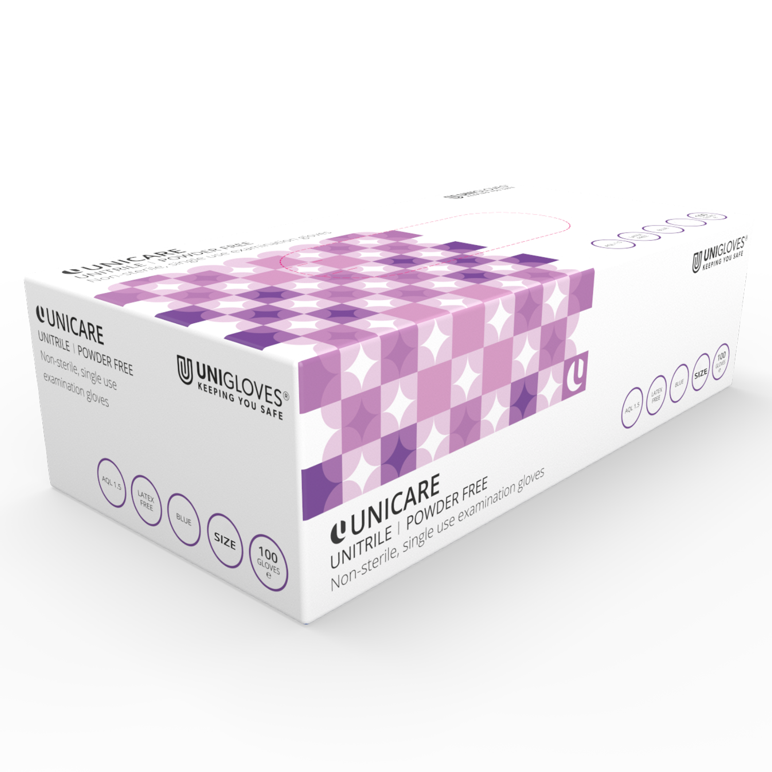 Unicare Unitrile Blue Heavyweight Powder Free Hybrid Examination Gloves Box of 100